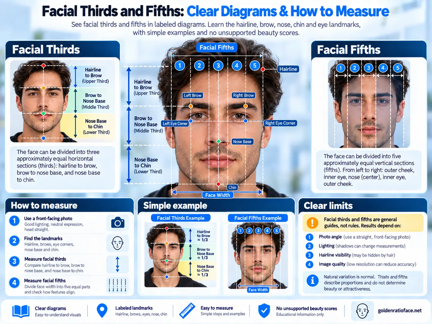 Facial Thirds and Fifths: Clear Diagrams & How to Measure