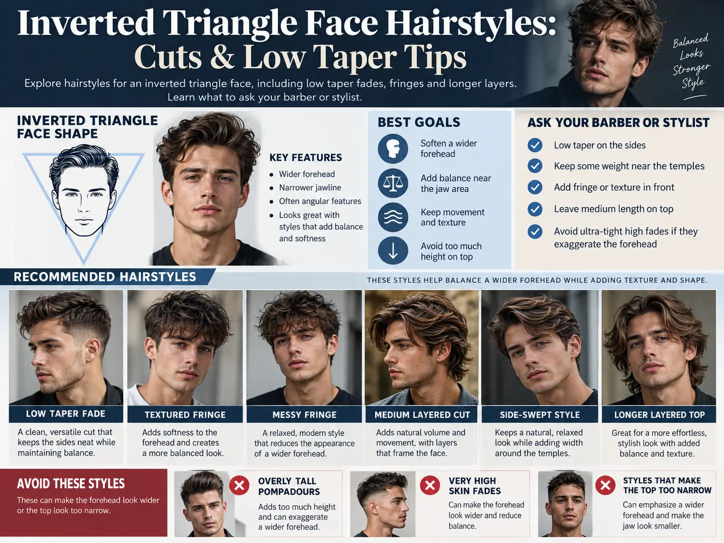 Inverted Triangle Face Hairstyles: Cuts & Low Taper Tips