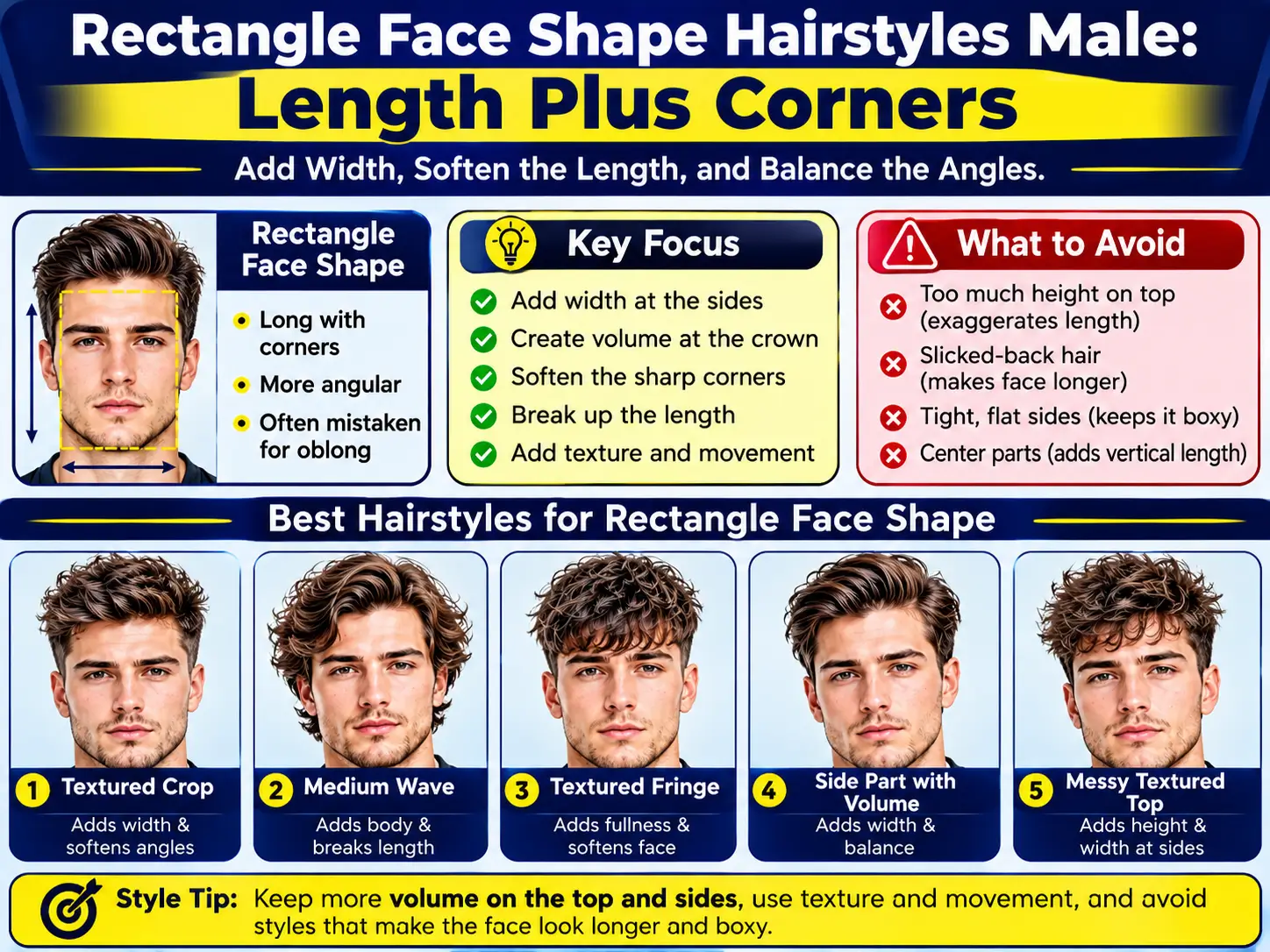 Rectangle Face Shape Hairstyles Male: Length Plus Corners