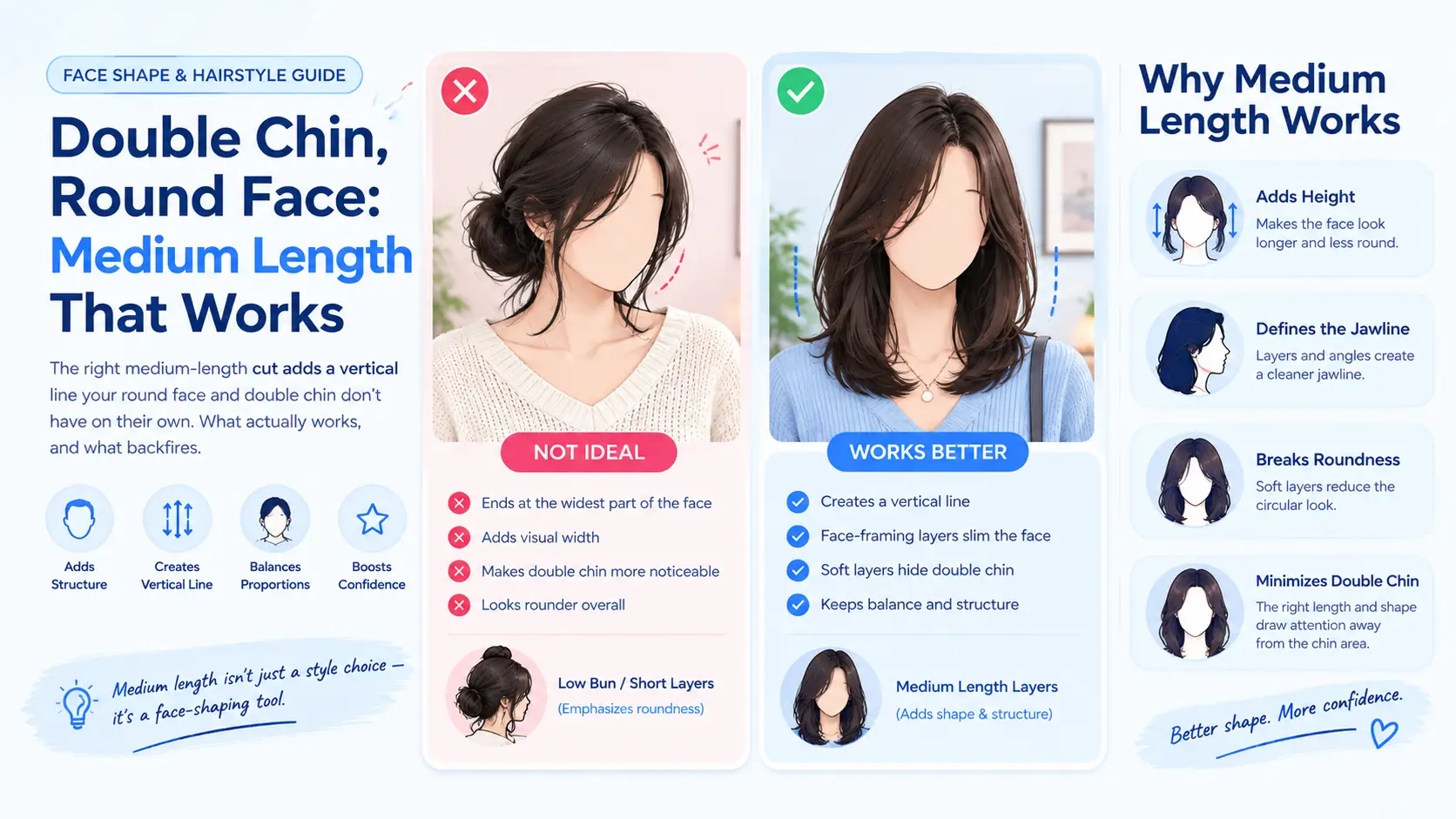 Double Chin, Round Face: Medium Length That Works