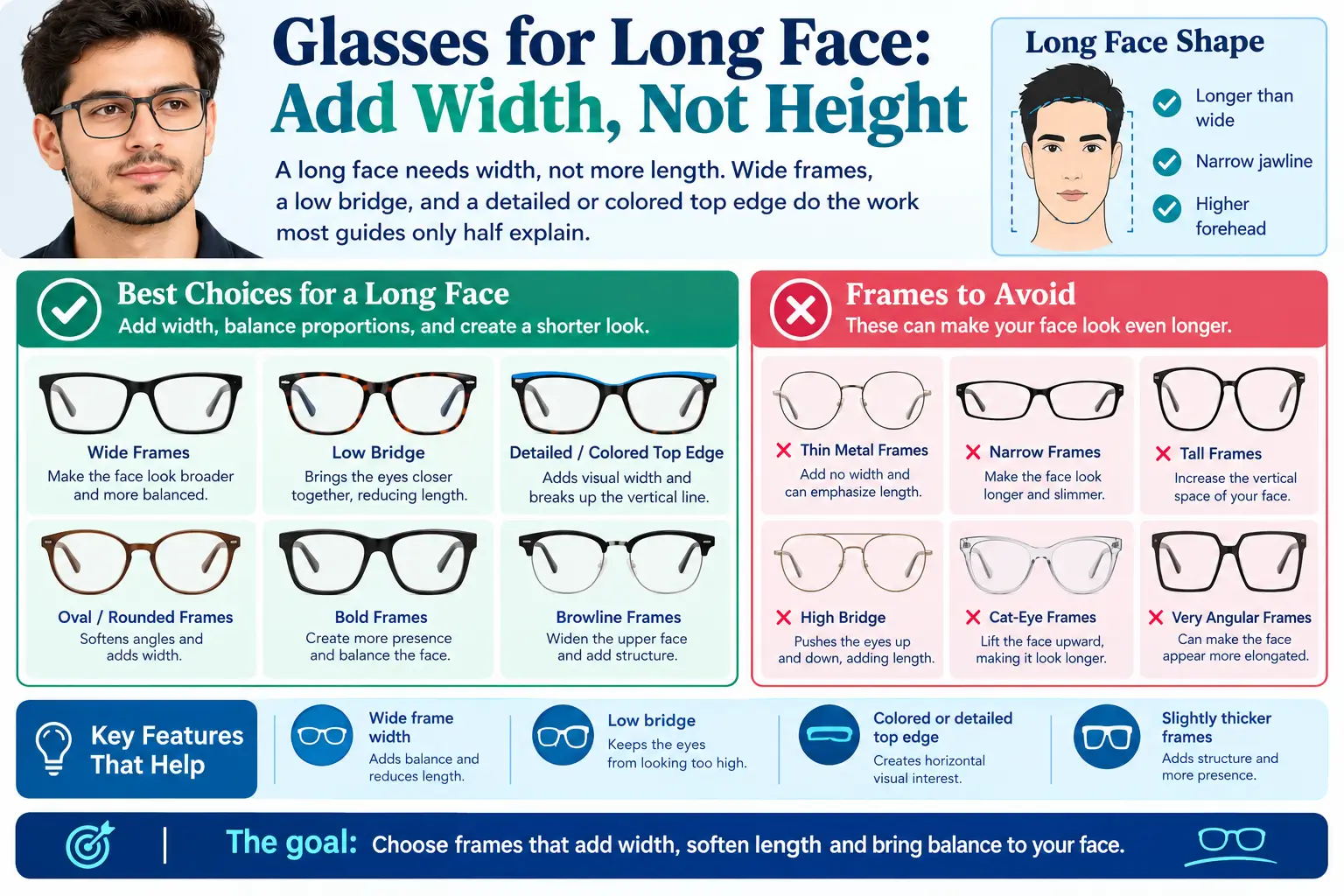 Glasses for Long Face- Add Width, Not Height