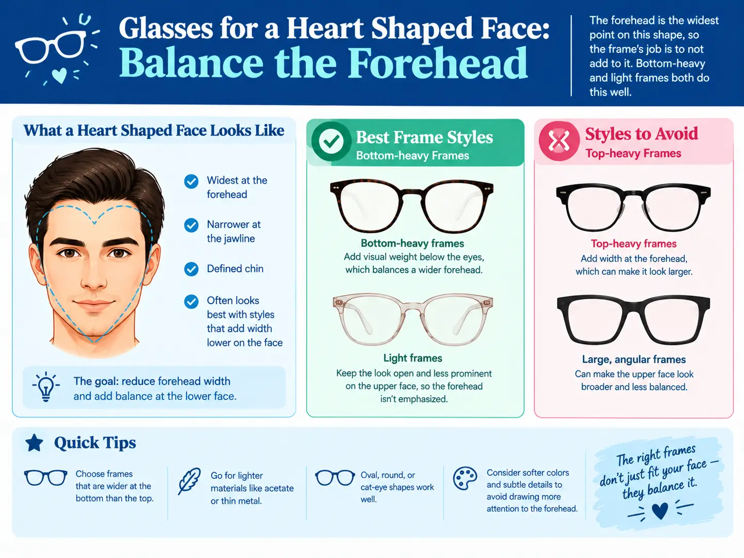 Glasses for a Heart Shaped Face: Balance the Forehead